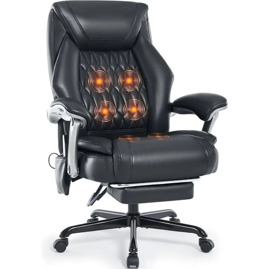 Massage Office Chair with Heating Function & Footrest, 6-Point Vibration, Ergonomic Executive Reclining Desk Chair with Padded