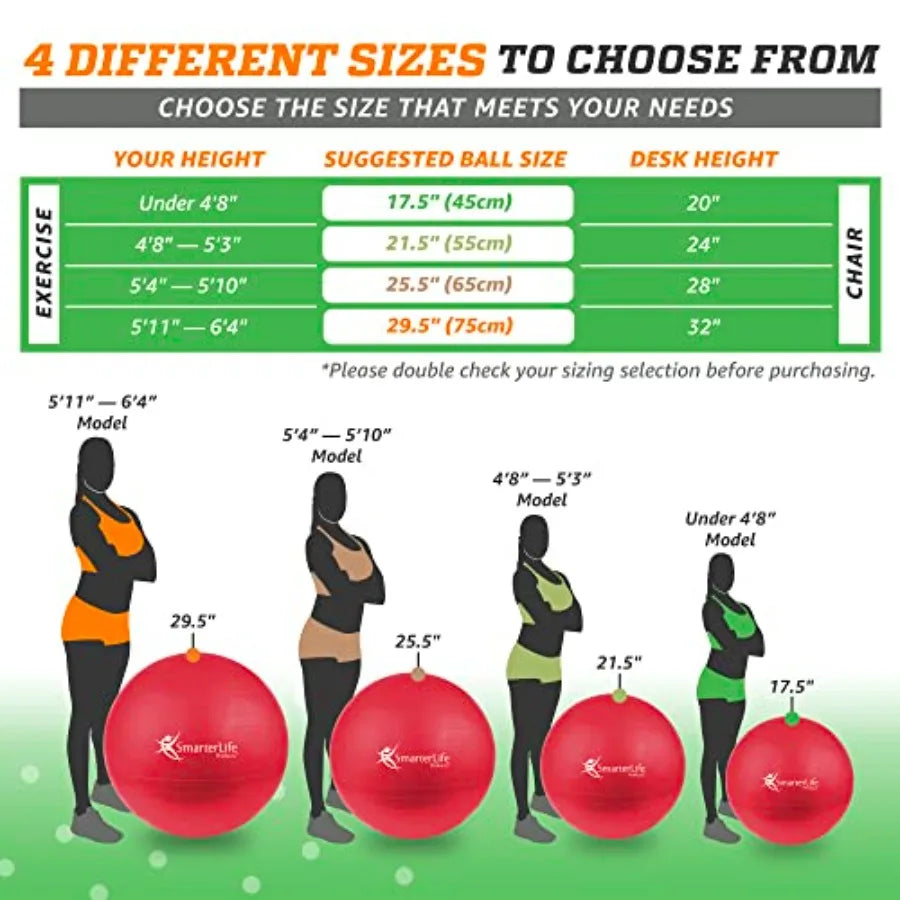 SmarterLife Exercise Ball Yoga Ball for Fitness, Balance, Stability, or Pregnancy, Gym Ball for Core Workout, Physical Therapy,