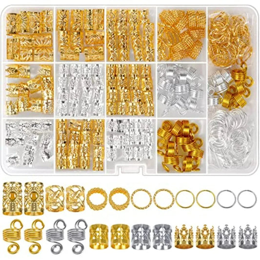 262 Pcs Dreadlock Accessories for Women, Hair Jewelry for Braids Loc Jewelry Hair Decorations, Gold and Silver Hair Accessories