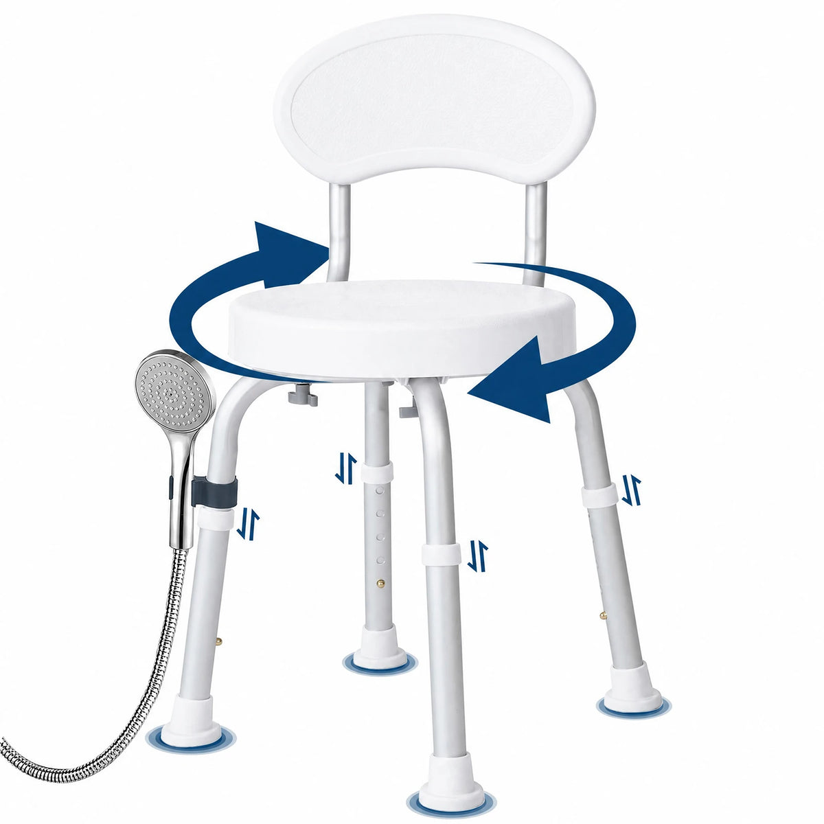 60° Swivel Shower Chair with Backrest – Non-Slip, Height Adjustable Bath Seat – Compact Support for Elderly, Seniors & Disabled – Supports 150kg