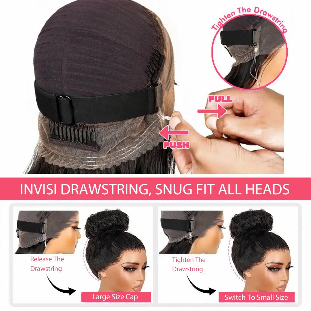 Hidden Strap Deep Wave 360 HD Lace Front Wigs Human Hair Pre Plucked 220 Density Full Lace Frontal Wig with Invisible Drawstring