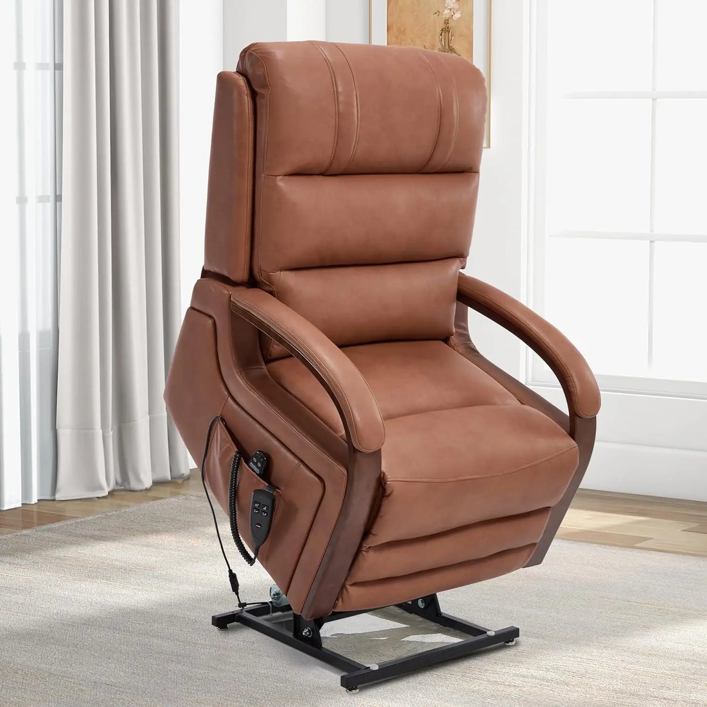 Dual Motor Power Lift Recliner Lay Flat Massage Heat Infinite Position Living Room Faux Leather, Customized
