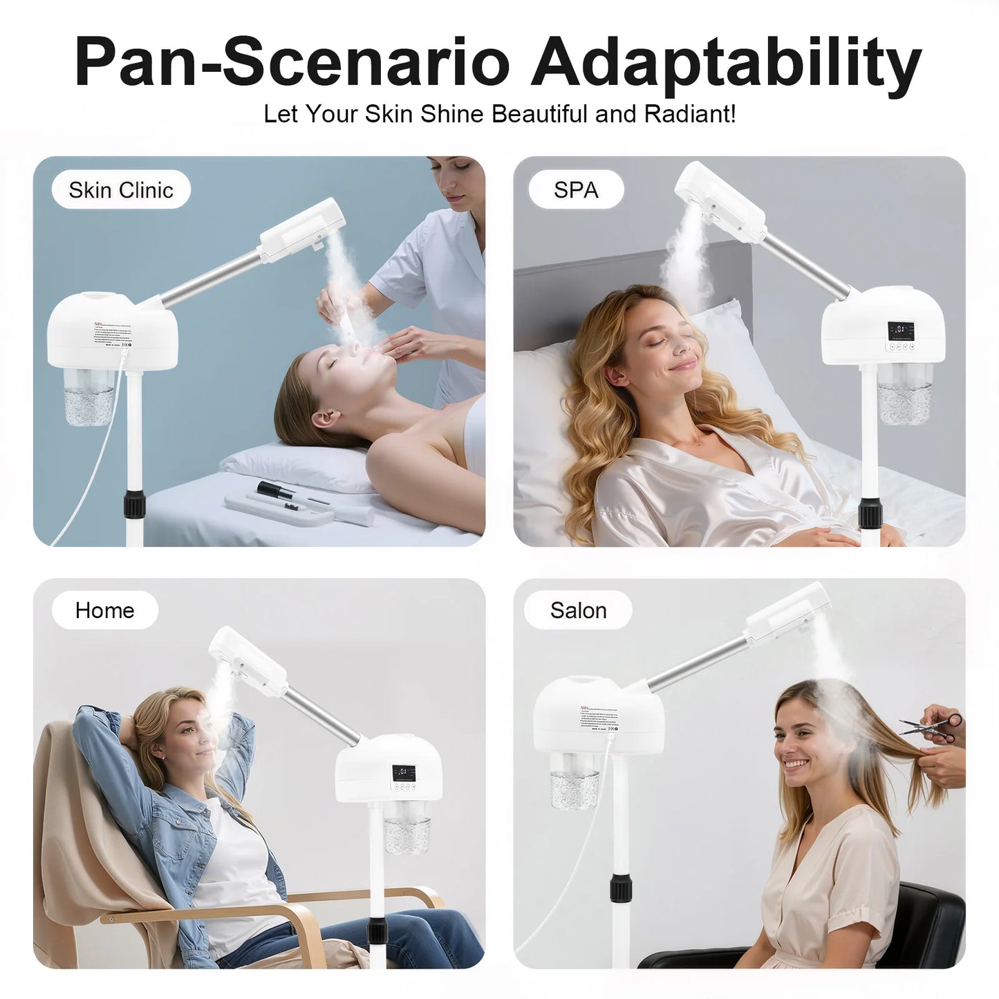 360° Adjustable Standing Facial Steamer,SPA Grade Ozone Steam Machine with PTC Heating - Deep Hydration & Pore Cleansing
