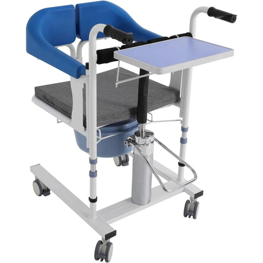 Hydraulic Patient Lift Chair, with Toilet Commode, 220lbs Capacity, Mobile Hoist Transfer Chair, Shower Chair with Wheels