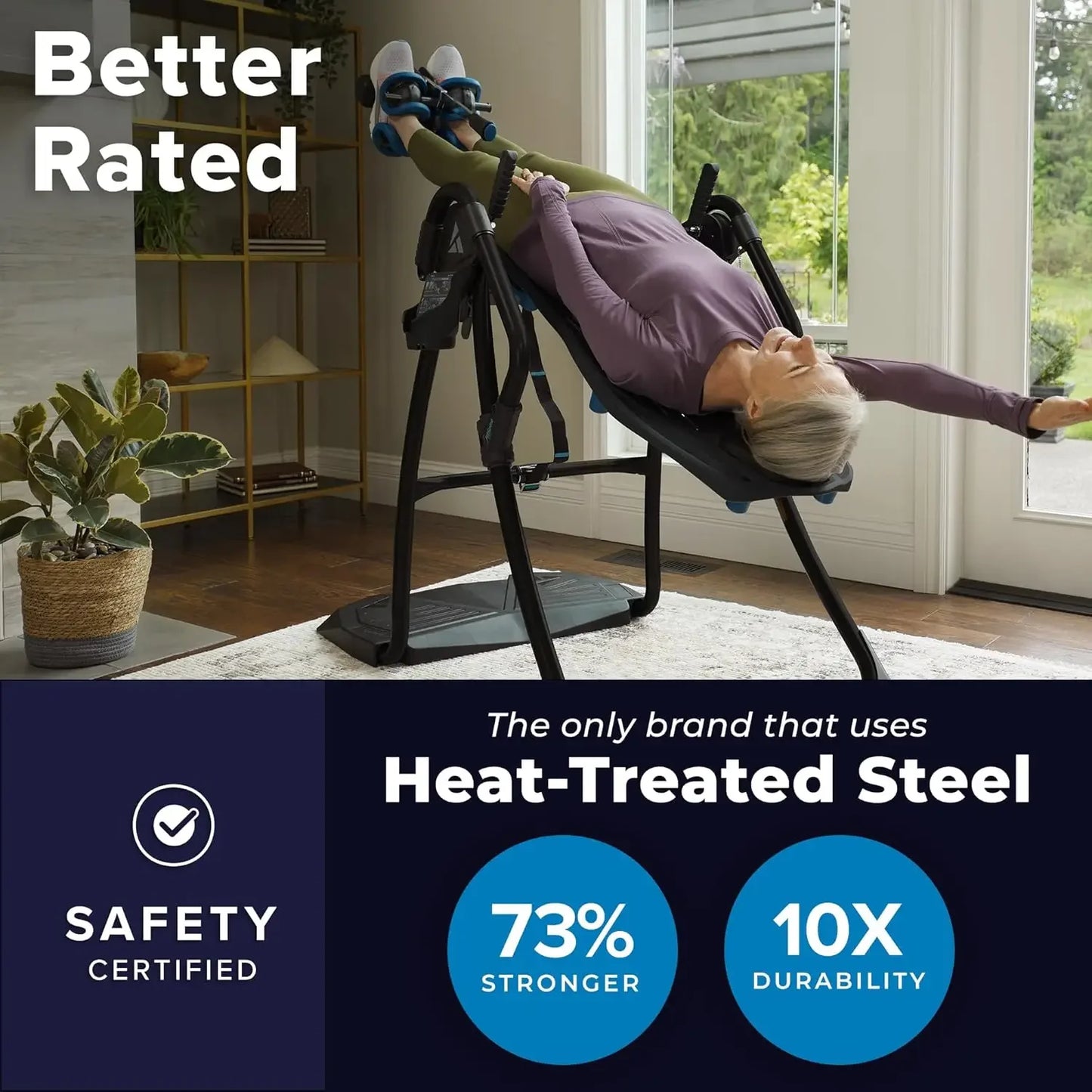 2025NEW FitSpine LX9 Inversion Table, Deluxe Easy-Reach Ankle Lock, Decompression Surface，UL Safety Certified,Heavy-Duty 300 lb
