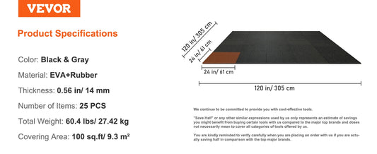 SucceBuy 25/12/6PCS 1/2 inch Thick Gym Floor Mats EVA Foam & Rubber Top Interlocking Workout Floor Mats Waterproof Exercise Mats