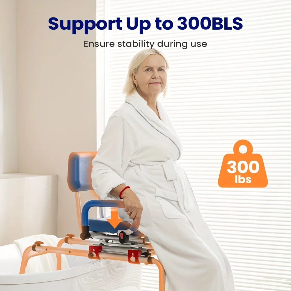 Swivel Sliding Shower Transfer Bench Adjustable Height With Safety Belt
