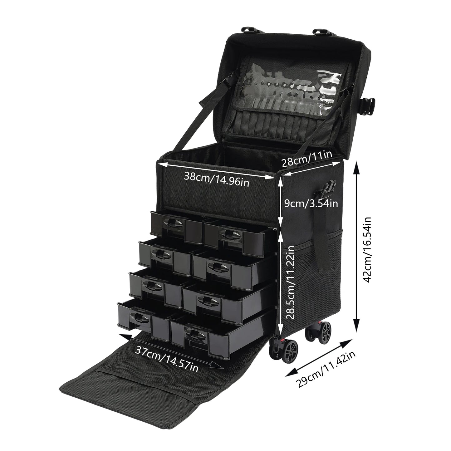 Rolling Makeup Case with 8-Removable Drawer for Makeup Enthusiast Hair Barber Stylist Nail Technician Esthetician Embroiderer