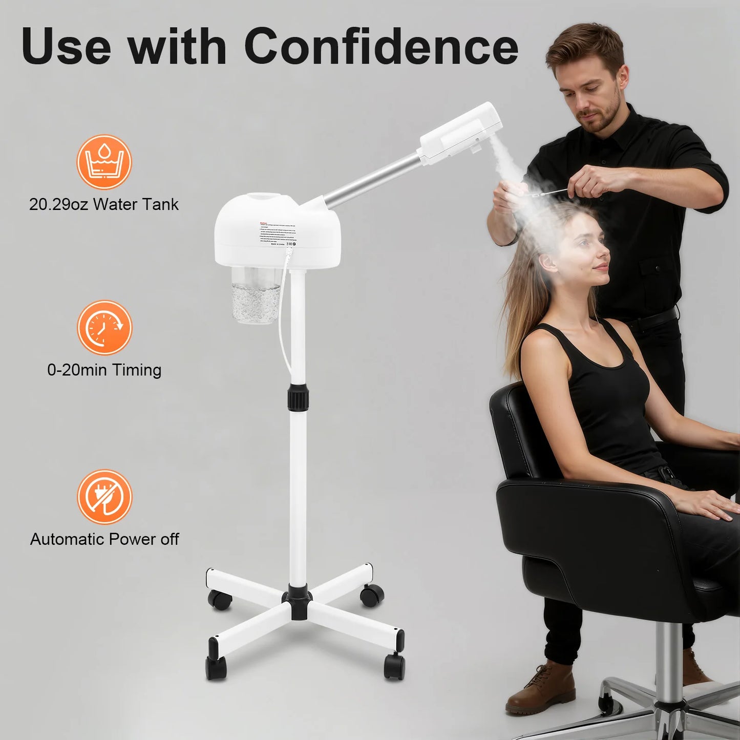 360° Adjustable Standing Facial Steamer,SPA Grade Ozone Steam Machine with PTC Heating - Deep Hydration & Pore Cleansing