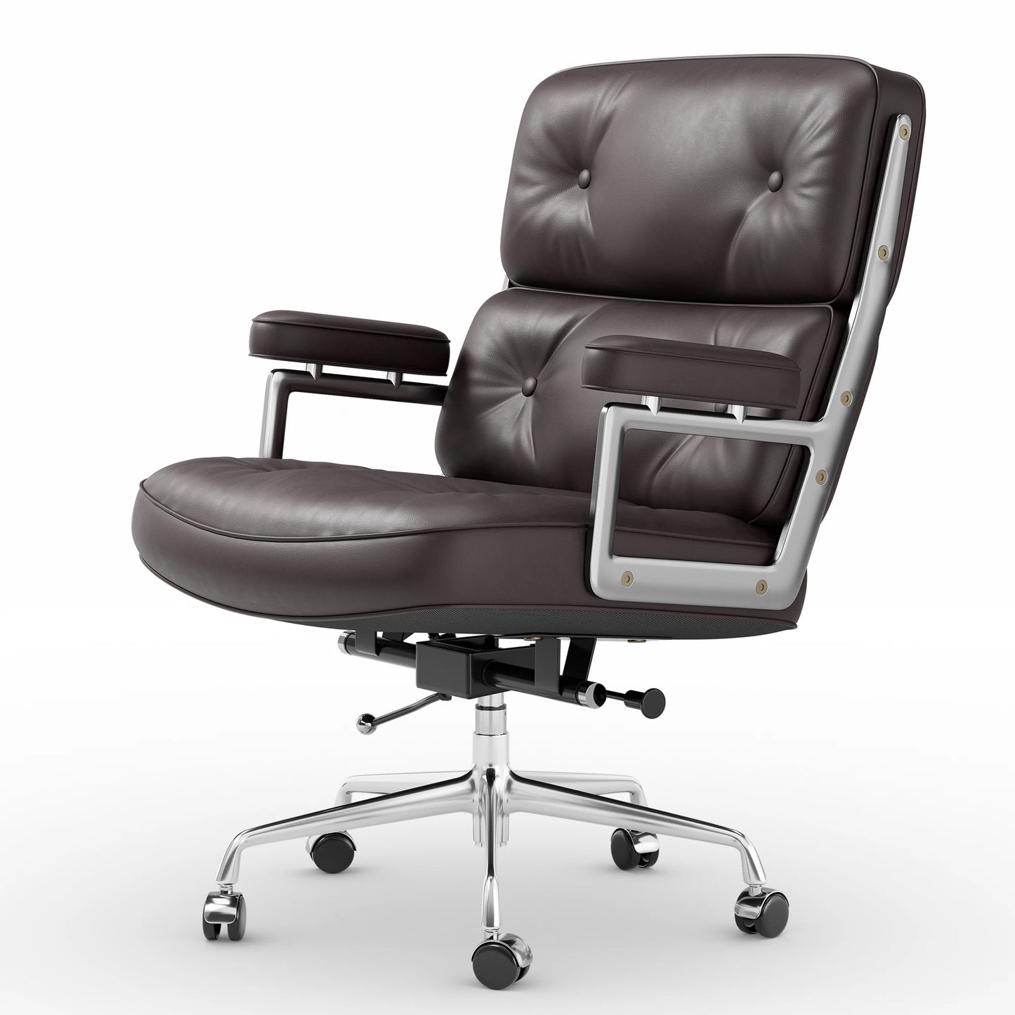 Ergonomic Office Chair Genuine Leather with Aluminum Arms and Wheels for Support Rolling Swivel Business Executive Office Chair