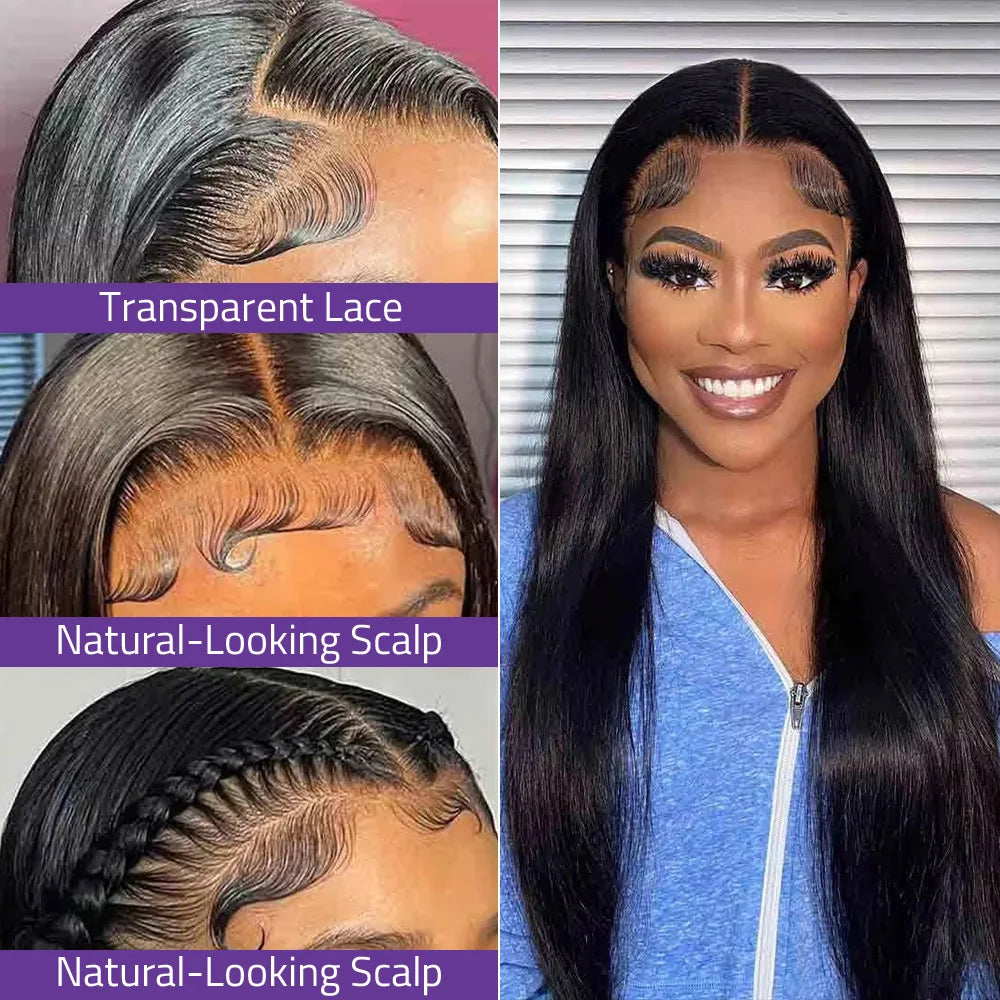 13X6 HD Lace Frontal Wig Bone Straight Human Hair 360 Full Lace 40 Inch Wig 220 Density Brazilian Hair Wig Can Be Dyed Any Color