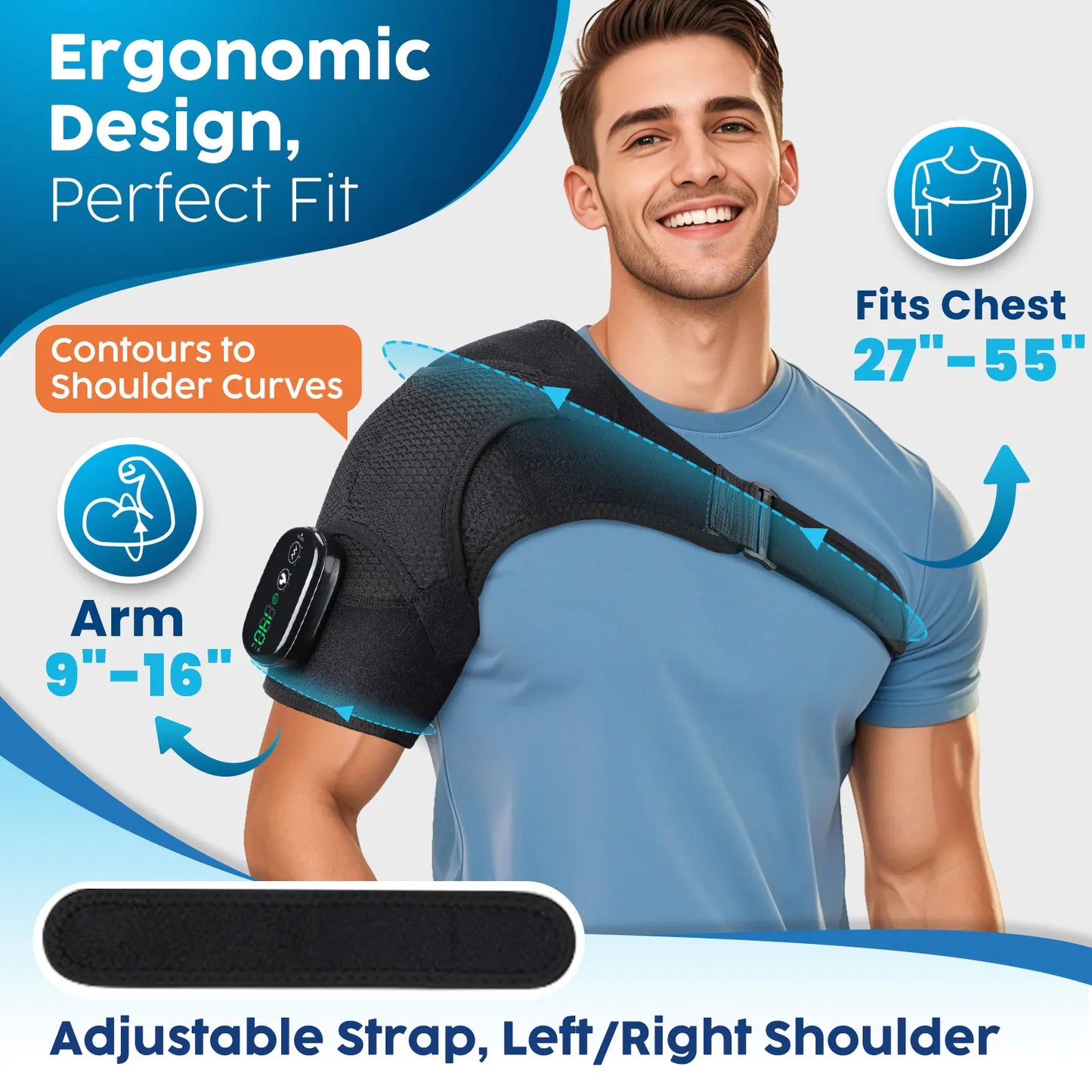 Electric Heating Shoulder Massage Heated Back Shoulder Brace Adjustable Heating Shoulder Massage Belt For Arm Muscle Relaxation