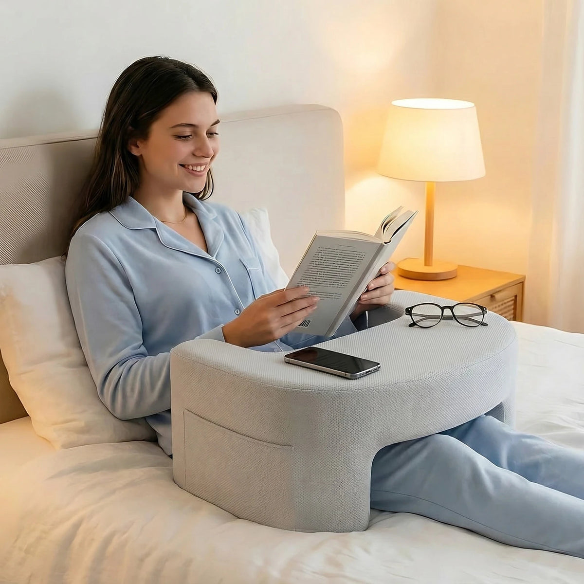 JHK Curved Reading Pillow With Memory Foam And Washable Cover