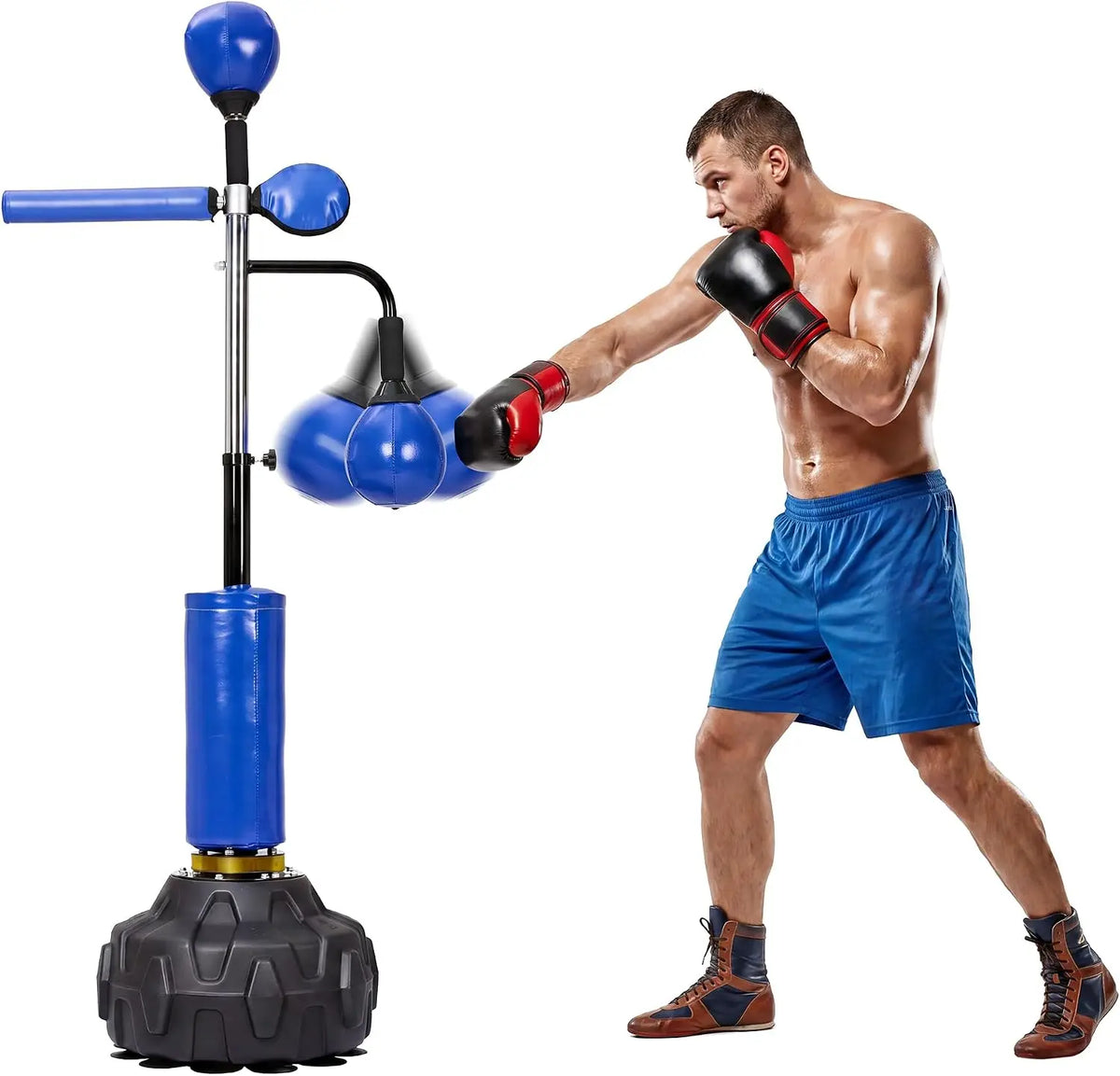 Freestanding Punching Bag With Swivel Bar And Dual Speed Balls