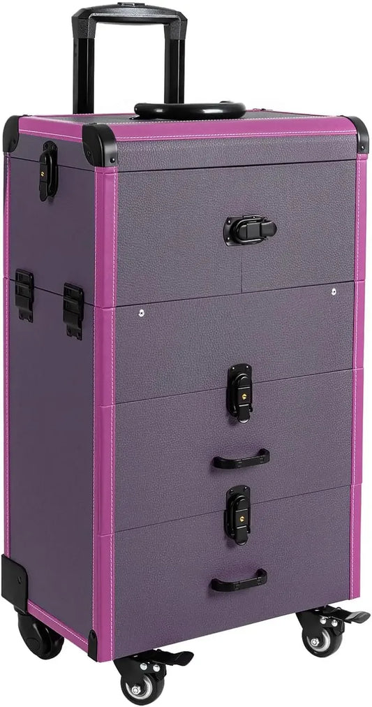 Rolling Makeup Train Case, Makeup Train Case, Large Capacity, Easy To Carry, Rolling Design with Retractable Trays and Drawers
