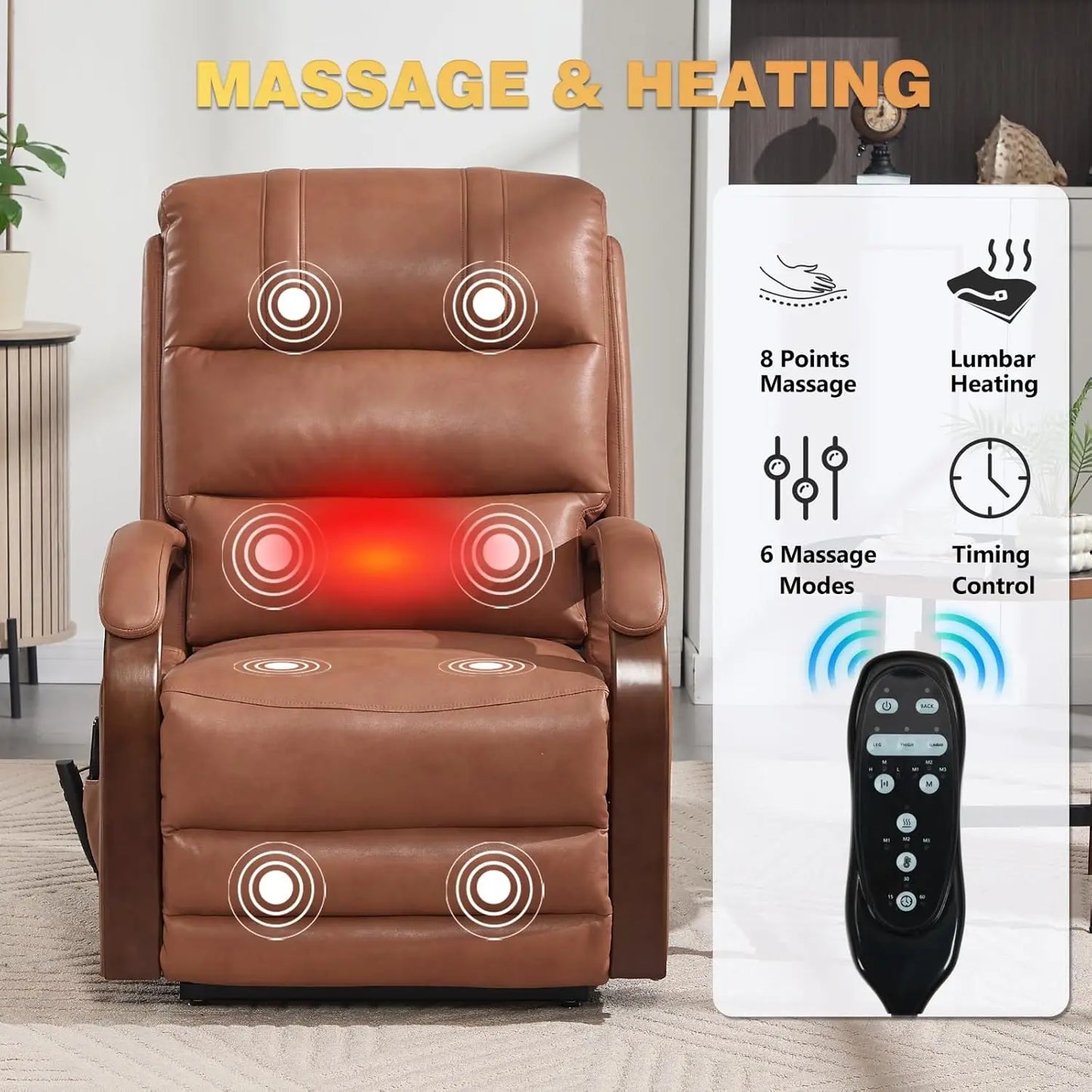 Dual Motor Power Lift Recliner Lay Flat Massage Heat Infinite Position Living Room Faux Leather, Customized