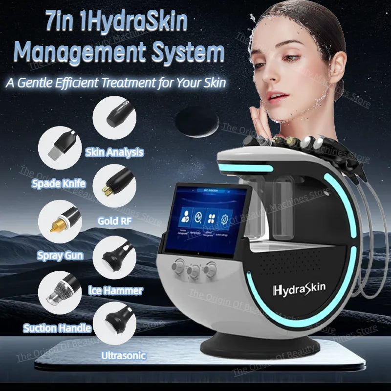 7 in 1 Smart Ice Blue Hydra-Oxygen Small Bubble Skin Detector Ultrasonic Hydra Skin Care Facial