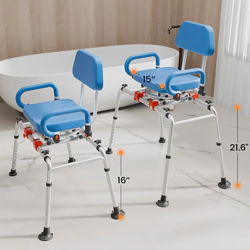 Swivel Sliding Shower Transfer Bench Adjustable Height With Safety Belt
