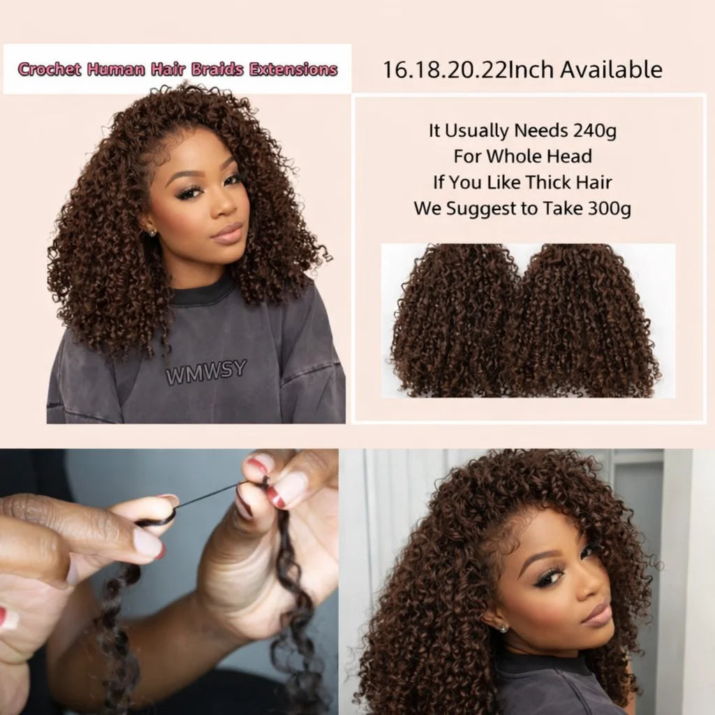 Small Spirals Curly Crochet Human Hair Feather-Line Invisible Knotless Crochet Hair For Women #4 Chocolate Brown Braiding Twist