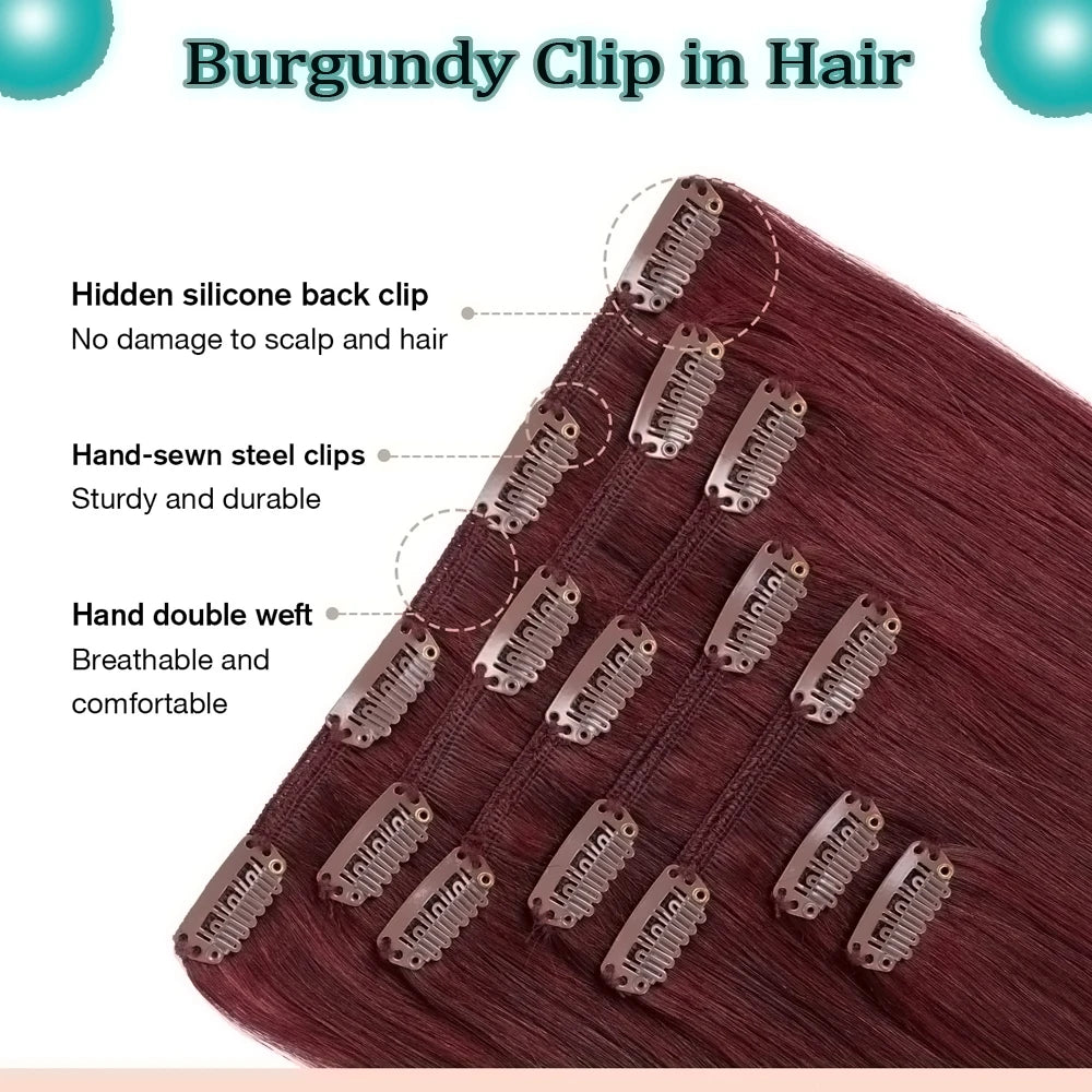 100% Human Hair Clip Ins Seamless Full Head Natural Look Clip-In Tape-In Extensions for Easy Hair Transformation