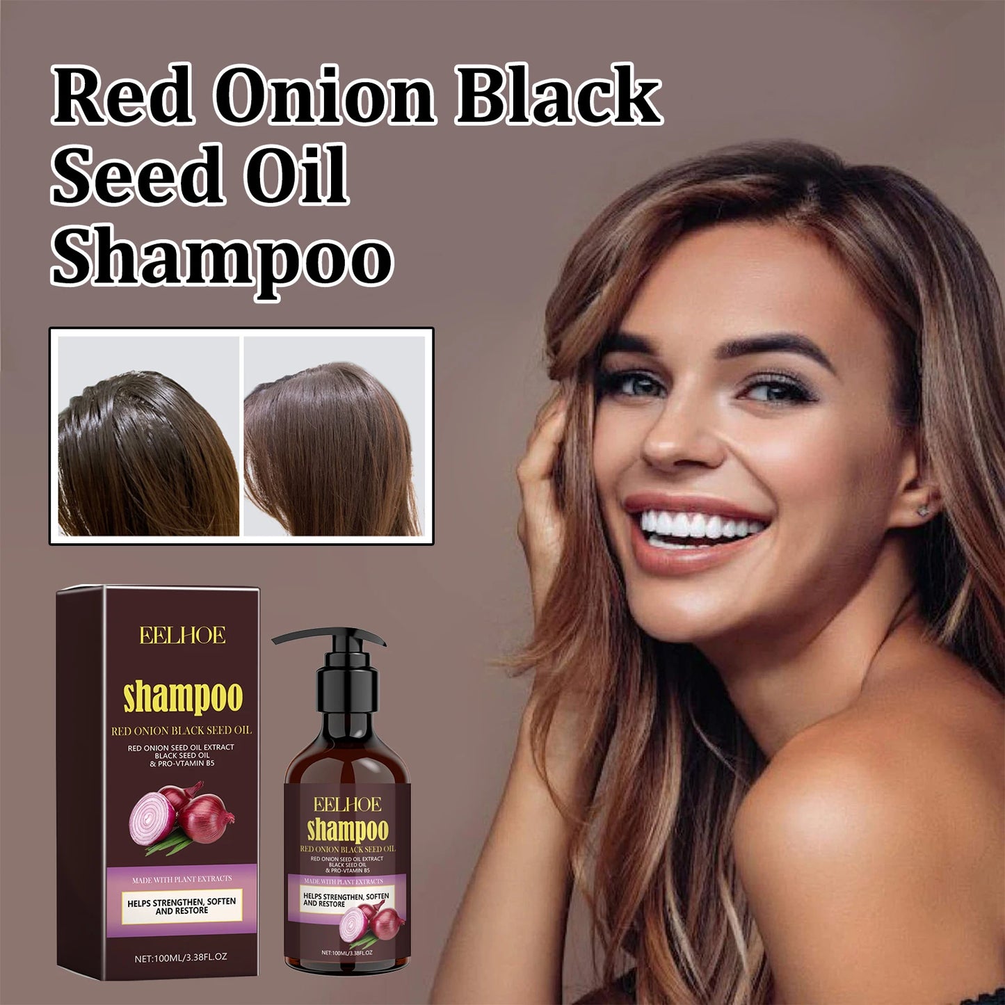 EELHOE Red Onion Oil Shampoo Deep Cleansing Repair Damaged Hairs Strengthen Hair Roots Anti Dryness Frizzy for All Hair Types