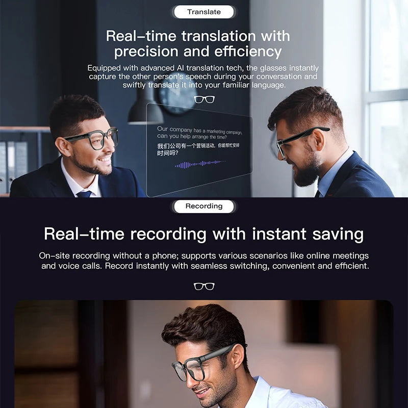2026 New Video Shooting Smart Glasses, Two Standard Replacement Lenses, Photo And Video AI Glasses, 800W Pixel Ultra-Wide-Angle Camera, High-Definition Video 1080P, Photography And Video Stabilization, Dual Microphone Noise R
