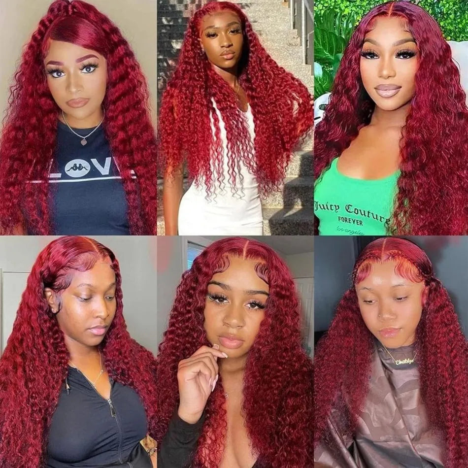 13X6 Hd Lace Frontal Wigs 99J Burgundy 250 Density Deep Wave Human Hair Wigs 100% Human Hair For Women Pre Plucked Brazilian Wig