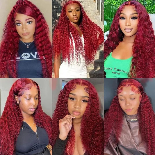 13X6 Hd Lace Frontal Wigs 99J Burgundy 250 Density Deep Wave Human Hair Wigs 100% Human Hair For Women Pre Plucked Brazilian Wig