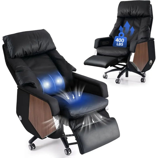 Luxury Leather Executive Chair with Footrest, Electric Recline, Massage, Adjustable Lumbar Support for Big and Tall,Customized