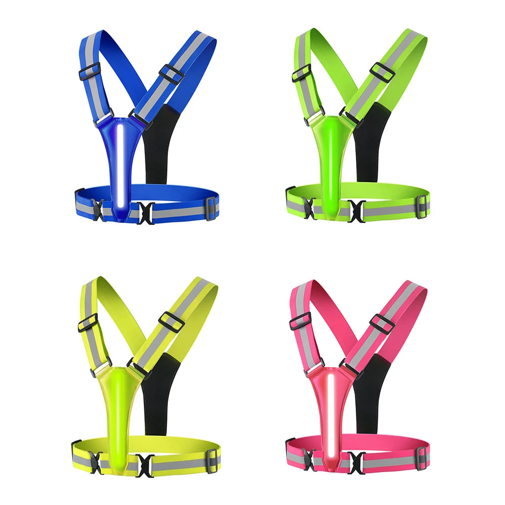 LED Running Vest USB Rechargeable Reflective Security Vest Adjustable Night Running Riding Clothing High Visibility Elastic Band