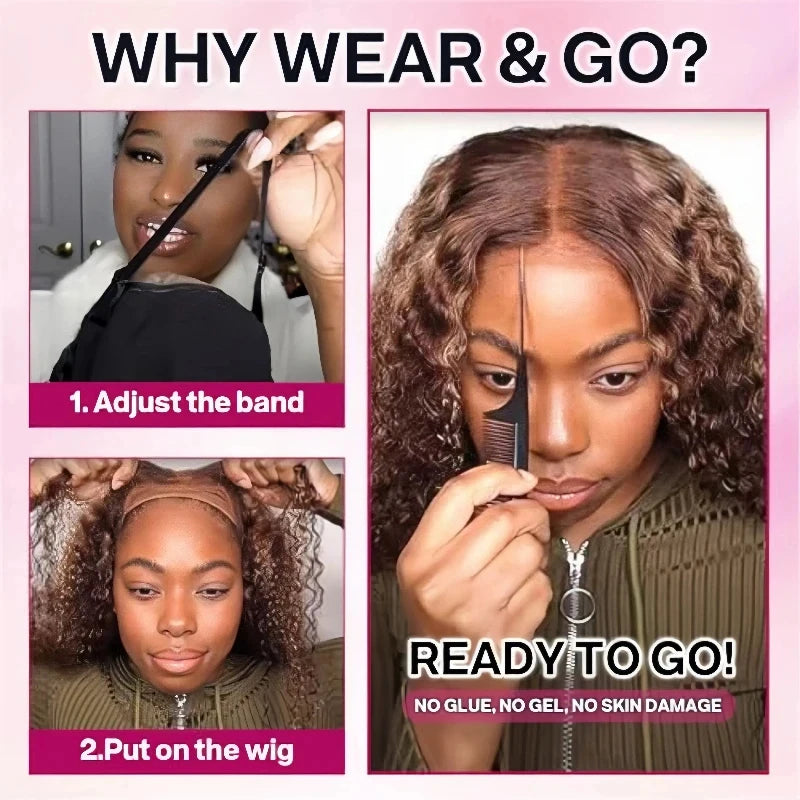 Highlight Ombre Curly Short Bob 13x4 HD Lace Front Honey Blonde 4/27 Deep Wave Bob Wig Human Hair Pre-cut Glueless 5x5 Lace Wigs