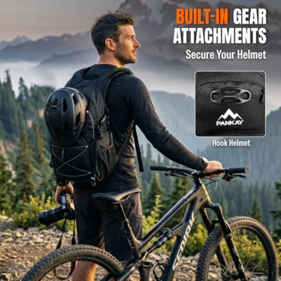 25L Hydration Backpack Hiking, Hiking Backpack with Water Bladder, Detachable Phone Pouch and Helmet Holder, Lightweight Water