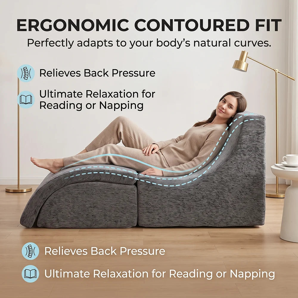 Multi Mode Foldable Ergonomic Recliner Chaise Lounge Sofa With Ottoman