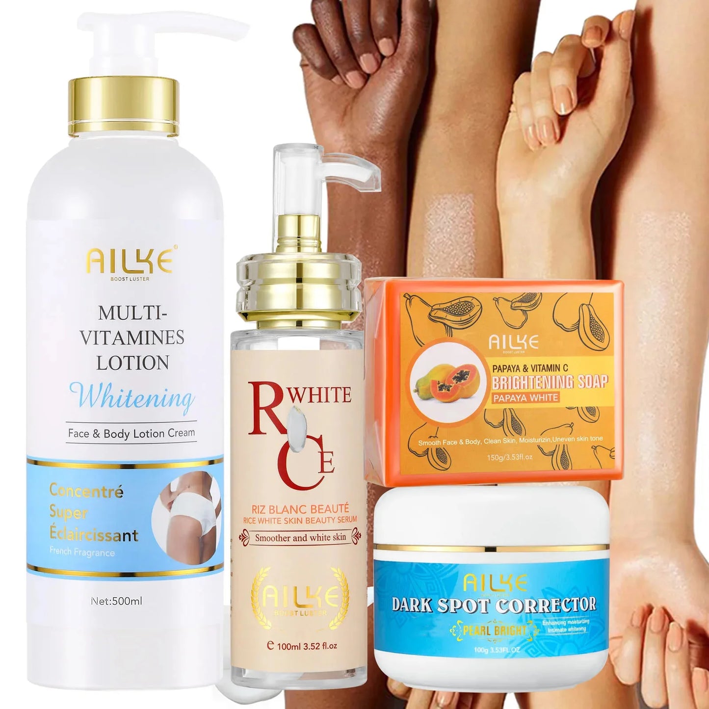 AILKE Natural Multi-Vitamin Skin Care Set, Lightening, Brightening, Nourishing, Moisturizing, Antioxidant, Remove Dark Spots