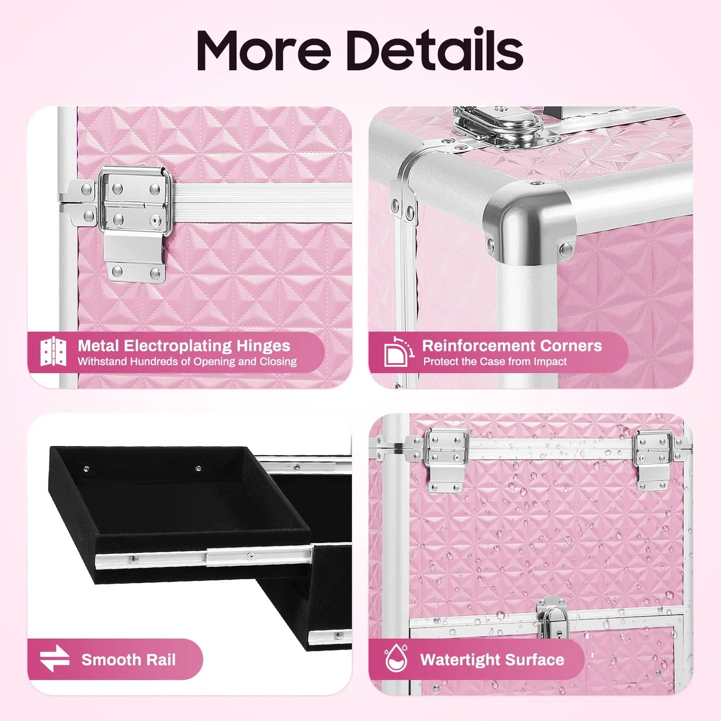 Rolling Makeup Train Case with Drawer and Nail Case for Manicure Storage, Ideal for Hair Stylists, Pet Groomers, Makeup Artists