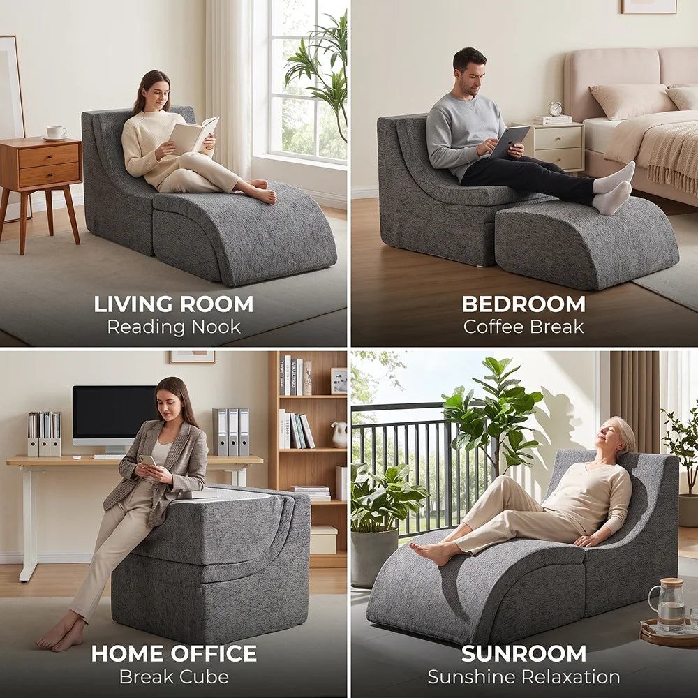 Multi Mode Foldable Ergonomic Recliner Chaise Lounge Sofa With Ottoman