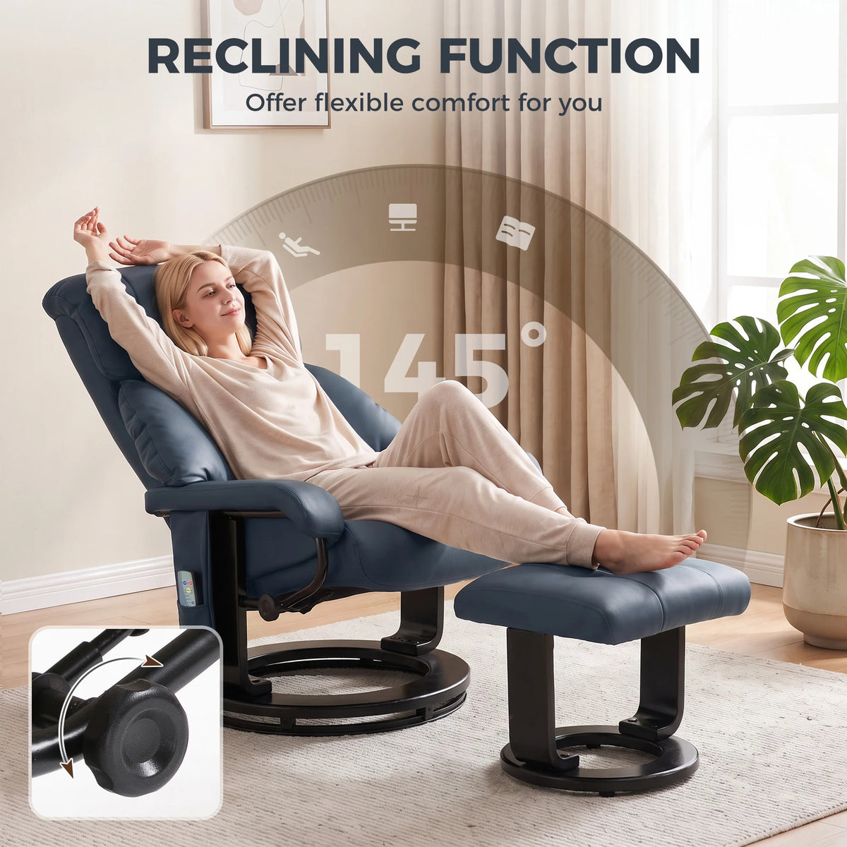 HOMCOM Massage Recliner Chair With Ottoman And Vibration Remote Control
