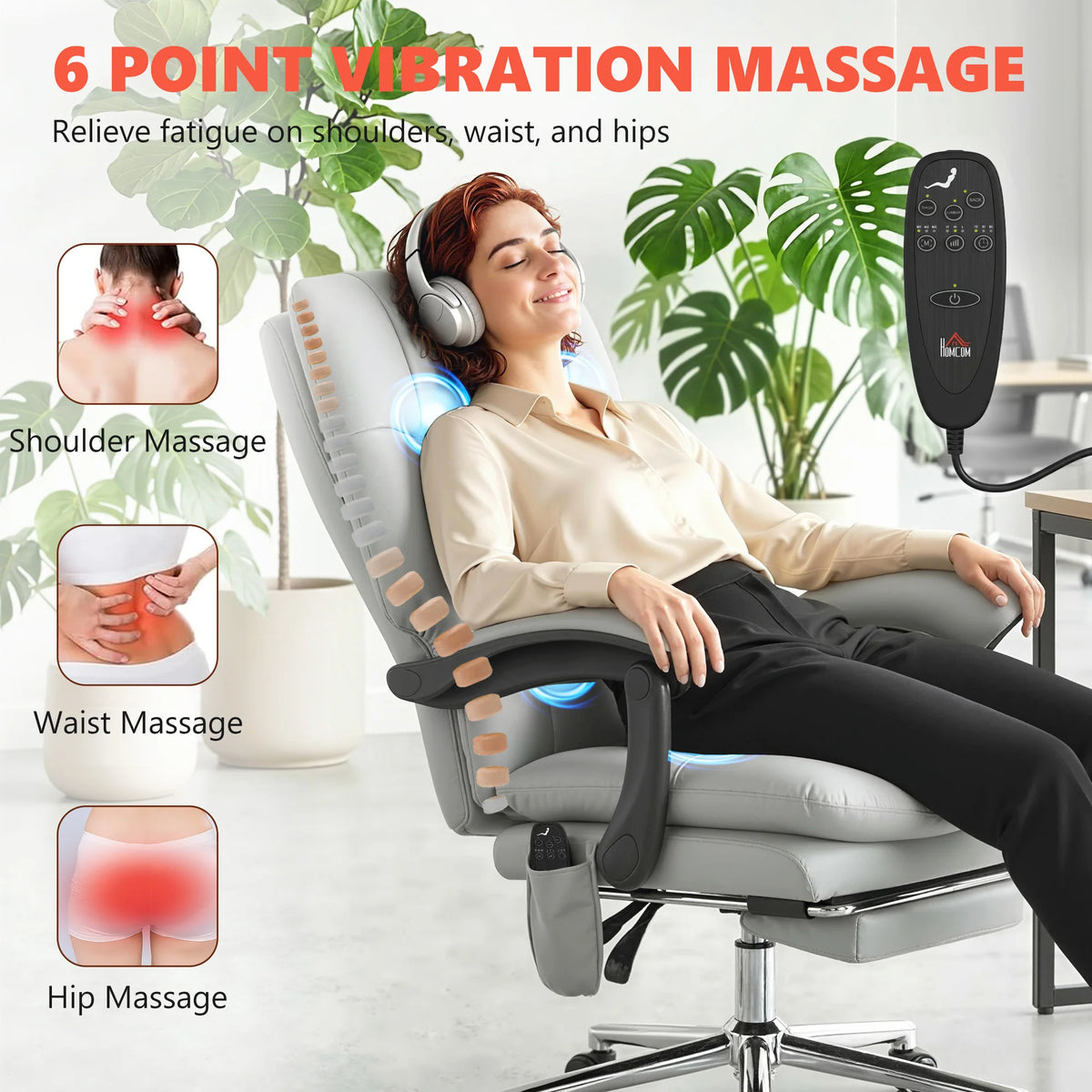 Homcom Massage Ergonomic Office Chair With Vibration Footrest