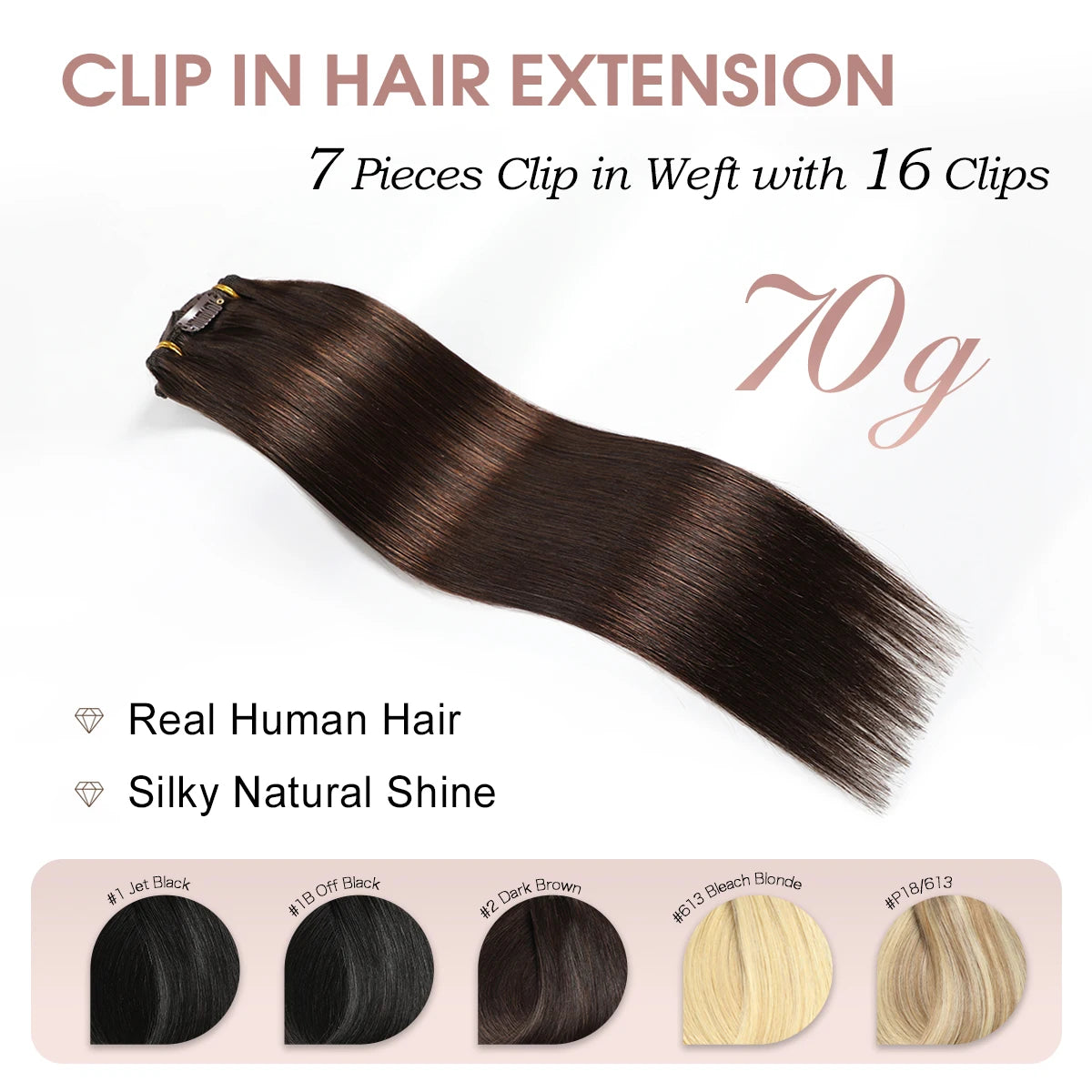 Dark Brown 2# Real Human HairClip-in Human Hair Extensions 7Pcs Straight Remy 70-80g Hair Quick And Easy Hair Length And Volume