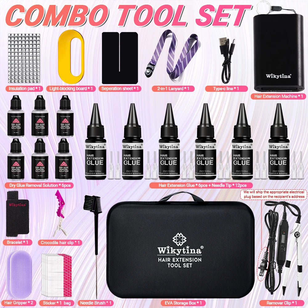 WIKYTINA Professional UV Light Hair Extension Kit - Complete Tool Set with UV Glue Remover Machine UV Hair Extension Machine