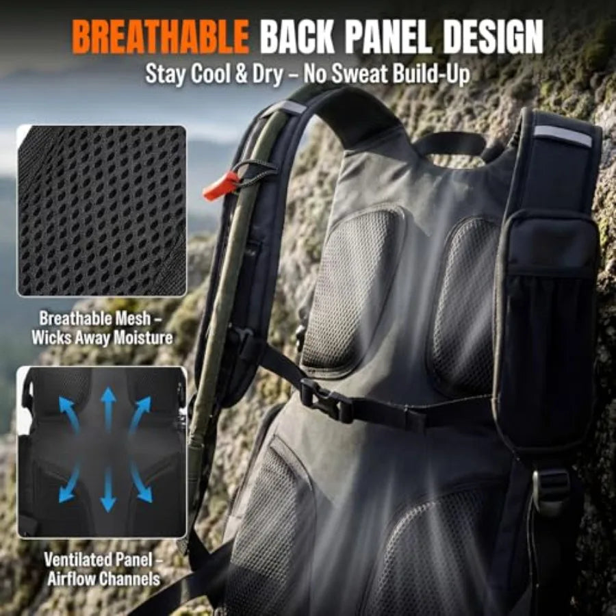 25L Hydration Backpack Hiking, Hiking Backpack with Water Bladder, Detachable Phone Pouch and Helmet Holder, Lightweight Water