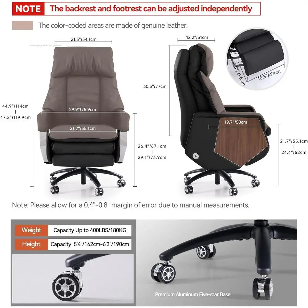 Luxury Leather Executive Chair with Footrest, Electric Recline, Massage, Adjustable Lumbar Support for Big and Tall,Customized