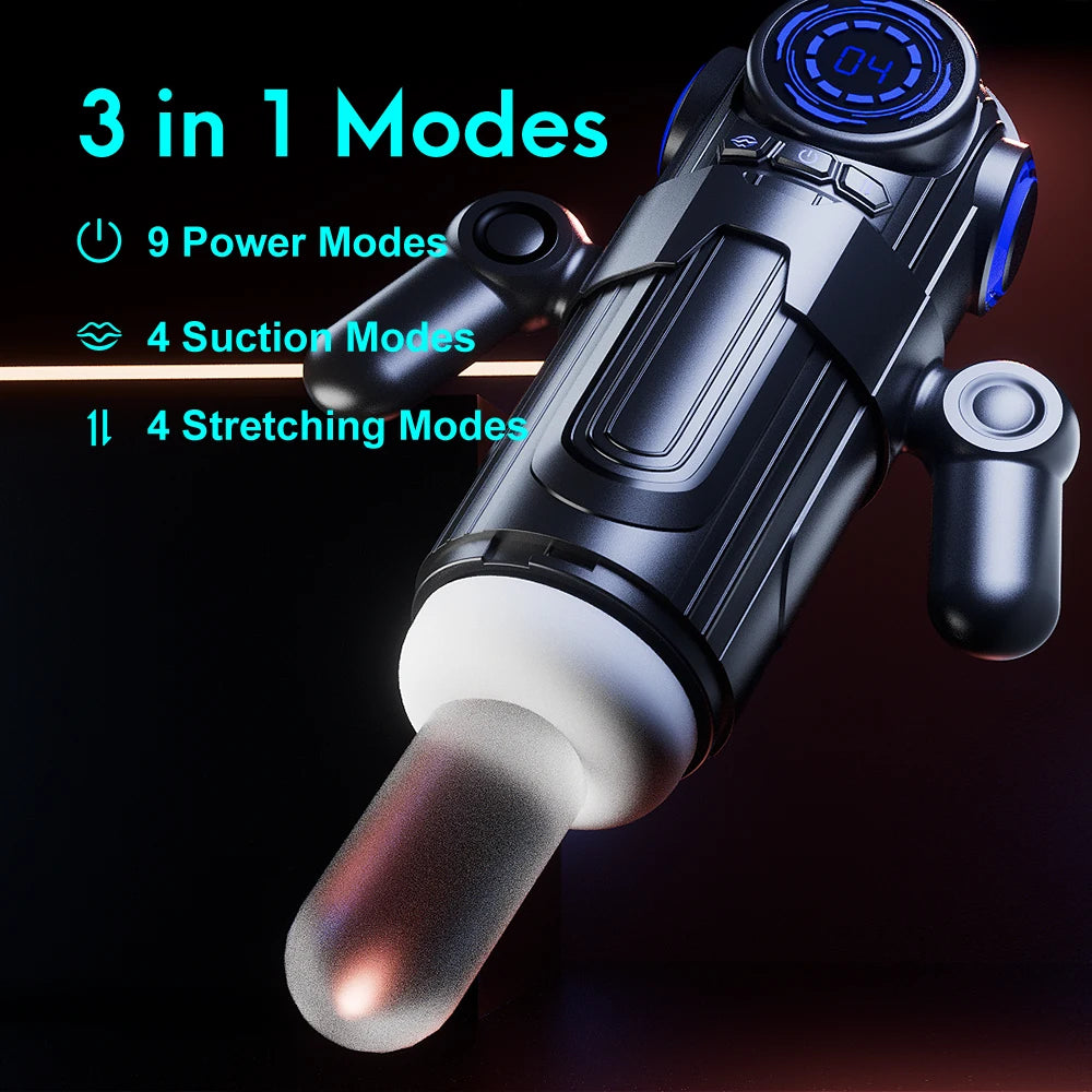 3 IN 1 Automatic Sucking Male Masturbation Cup with Handle Double layer telescopic Male Stroker Pocket Pussy Adult Toys for Men