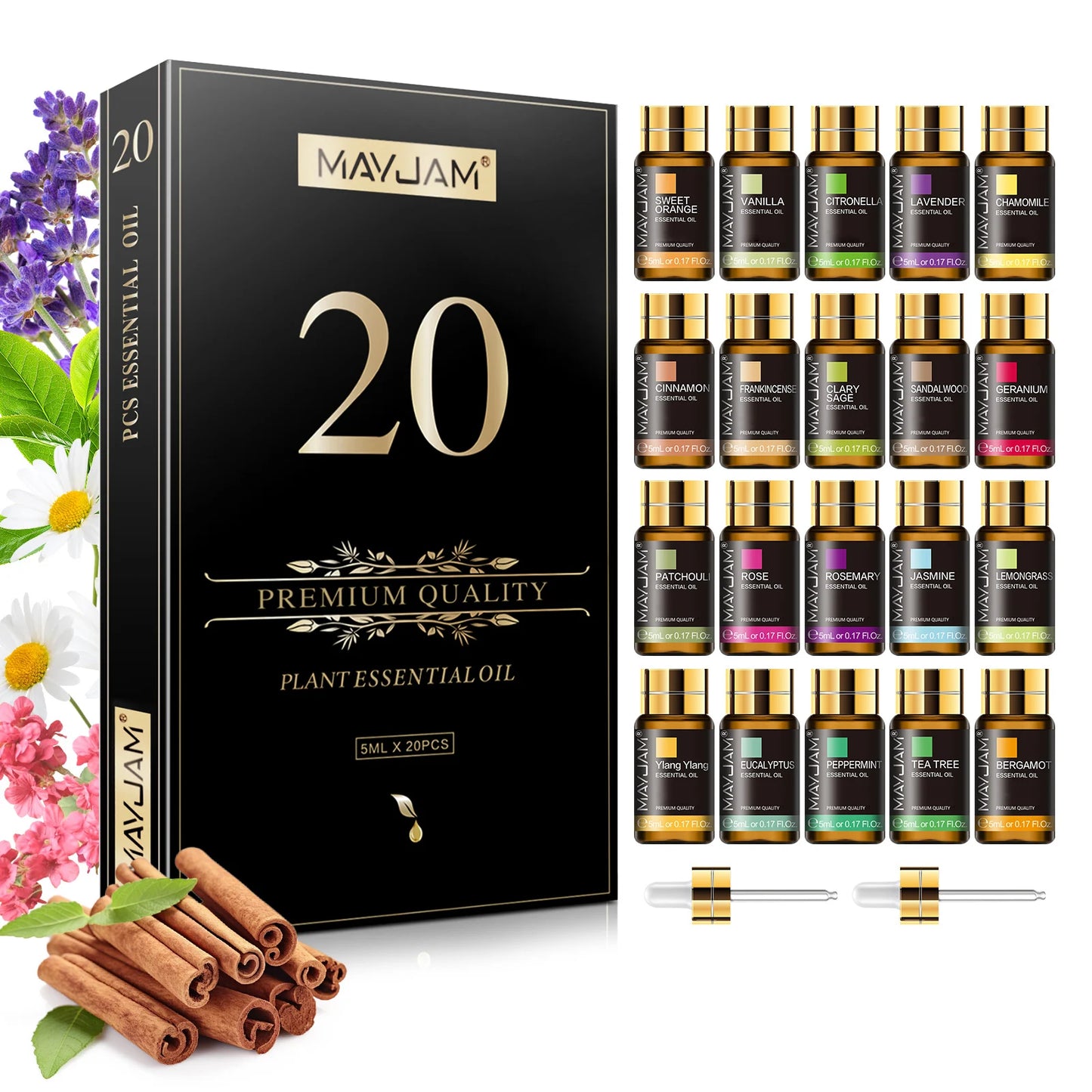MAYJAM Essential Oils Kit 20PCS 35PCS Lavender Jasmine Eucalyptus Vanilla Sandalwood Rose Bergamot Patchouli Citronella Aroma