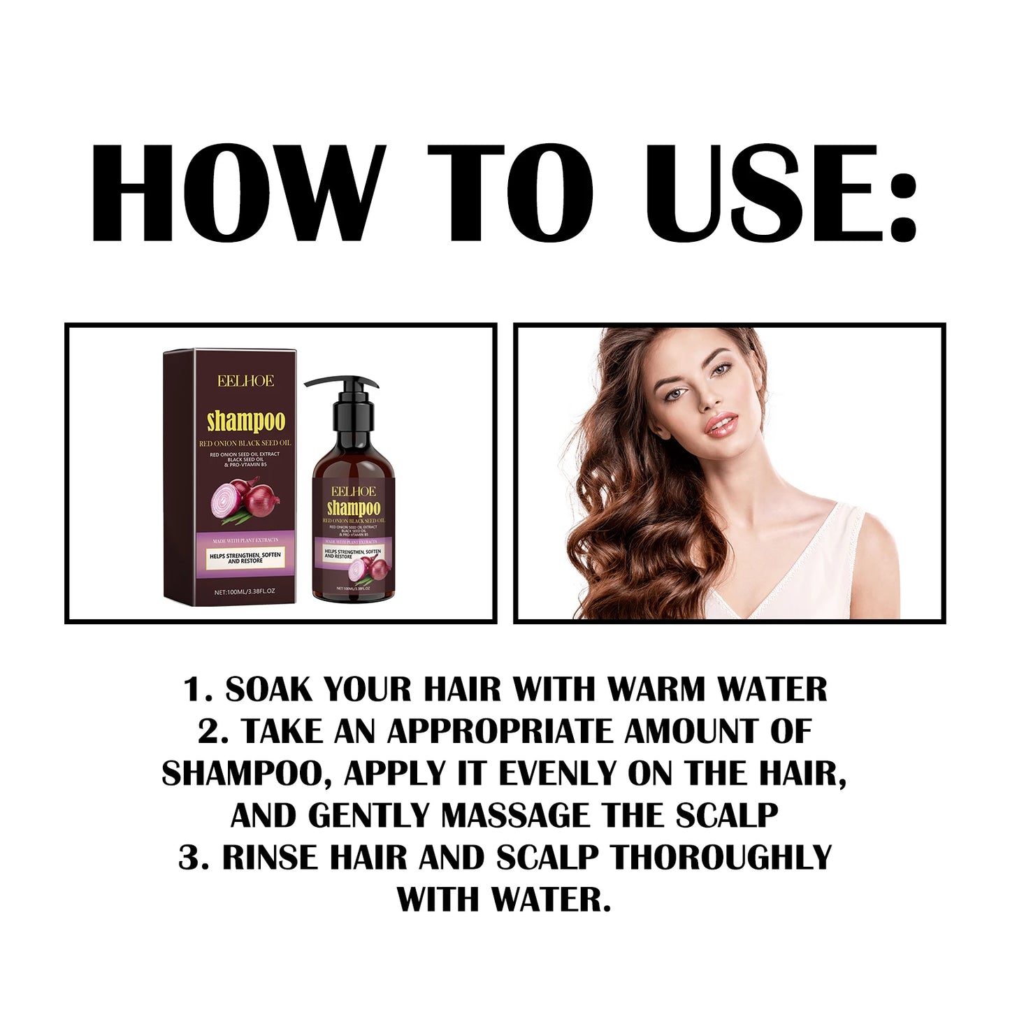 EELHOE Red Onion Oil Shampoo Deep Cleansing Repair Damaged Hairs Strengthen Hair Roots Anti Dryness Frizzy for All Hair Types