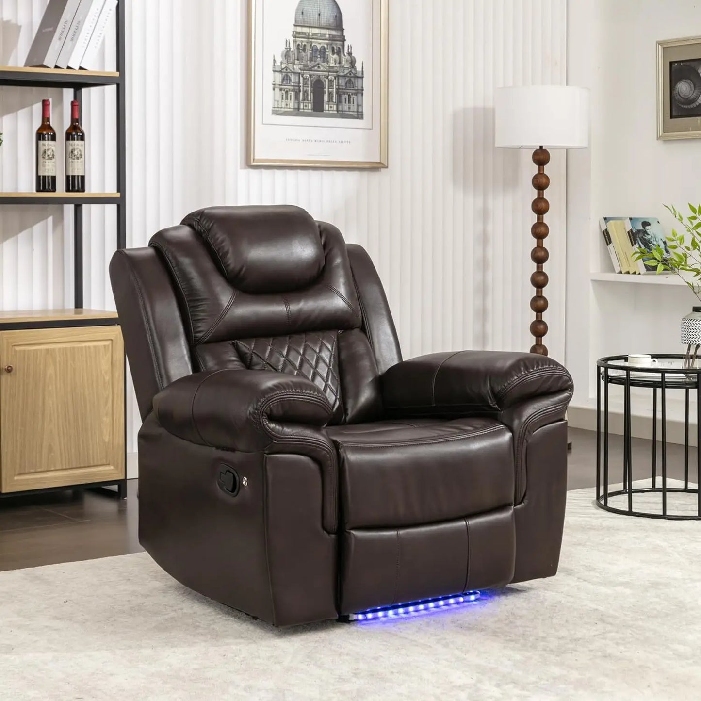 270 Degree Swivel PU Leather Power Recliner Individual Seat Home Theater Recliner with Comforable Backrest, Tray, Customized