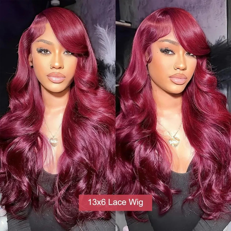 13X6 Hd Lace Frontal Wigs 99J Burgundy 250 Density Deep Wave Human Hair Wigs 100% Human Hair For Women Pre Plucked Brazilian Wig