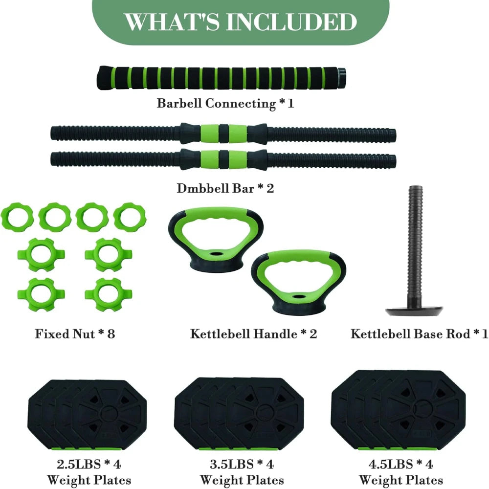 Adjustable Dumbbell Set With Kettlebell Barbell And Push Up Stand