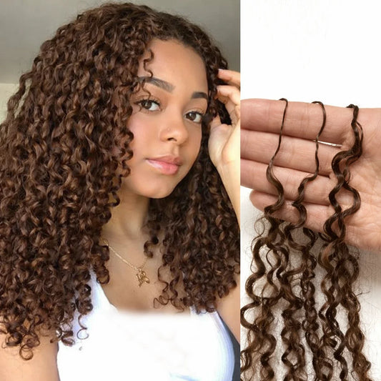Small Spirals Curly Crochet Human Hair Feather-Line Invisible Knotless Crochet Hair For Women #4 Chocolate Brown Braiding Twist