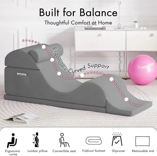 Convertible Yoga Chair for Adults, Ergonomic Foam Lounge with Lumbar Pillow, Washable Cover, Side Pocket, No Assembly